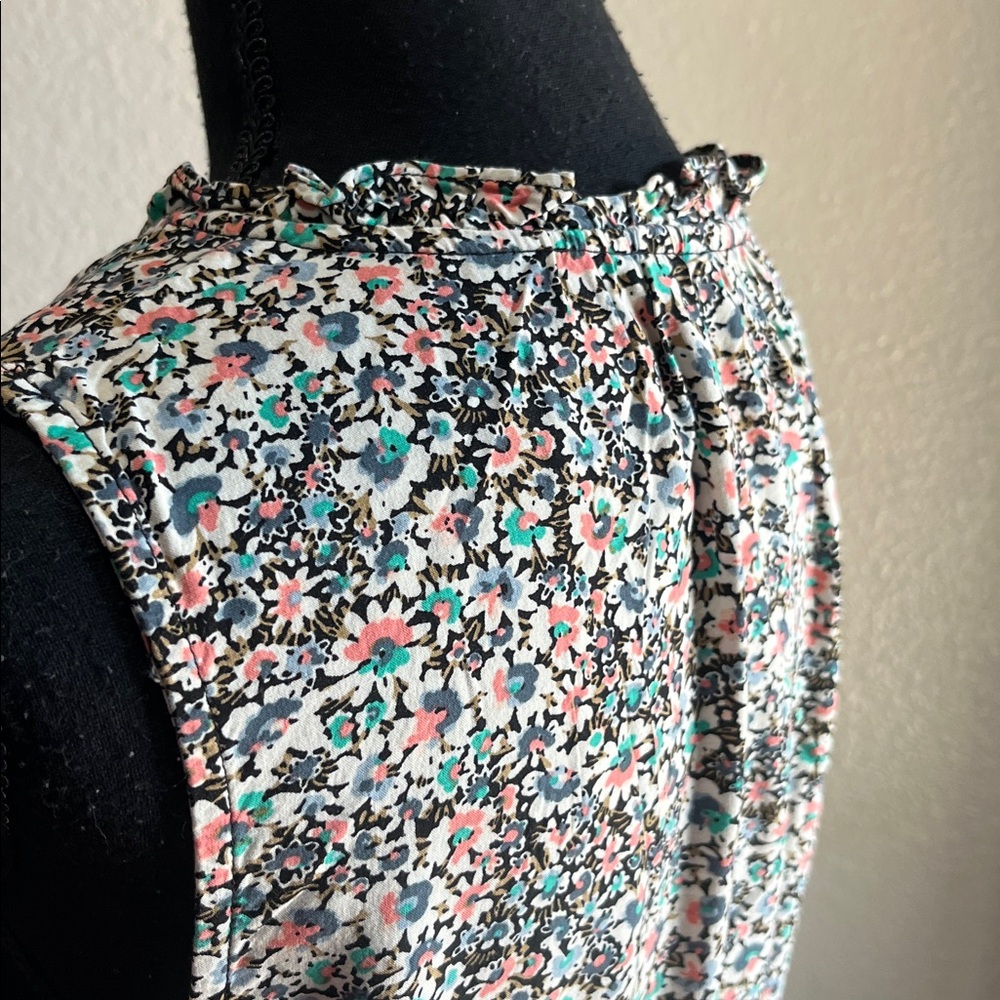 GAP Womens Floral Pattern Sleeveless Split Neck Mini Dress Ruffle Sz L Casual - Picture 6 of 10
